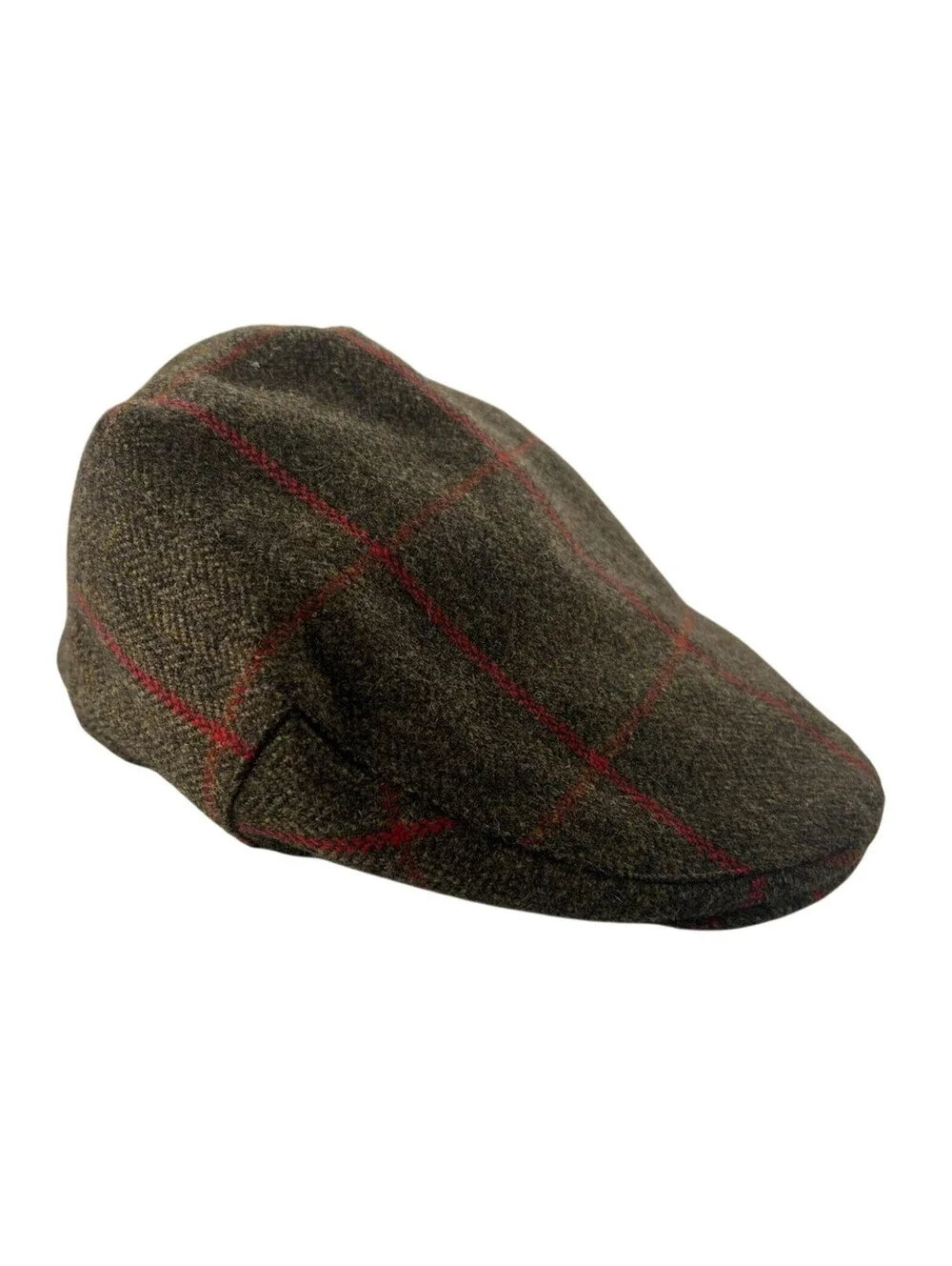Christys' London Green Herringbone Tweed w/ Windowpane Flat Cap Large